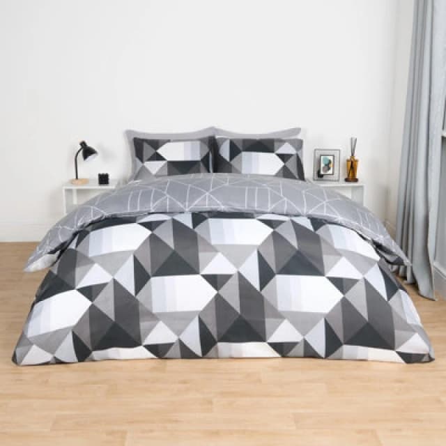 OHS OHS Duvet Cover Bedding Set Pillowcase Geometric Reversible Quilt in Black Size: Single Black Single Unisex 5027434188017