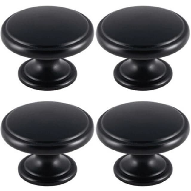 Loops 4x Ring Domed Cupboard Door Knob 38.5mm Diameter Matt Black Cabinet Handle Black unisex