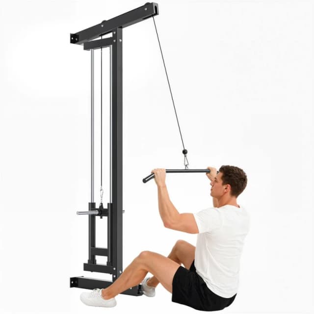 SPORTNOW Wall Mounted Crossover Cable Machine Lat Pull Down Machine in Black Unisex