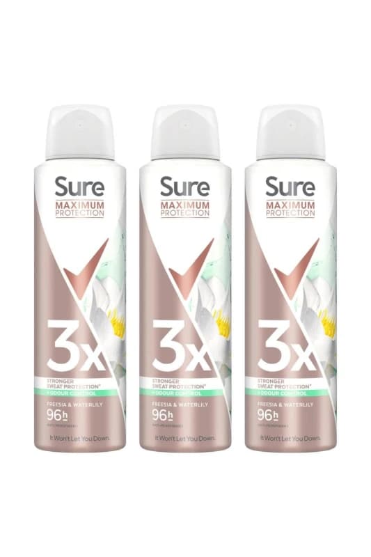 Sure Women Protection 'Antiperspirant' Spray Freesia & Water Lily, 3x150ml White female