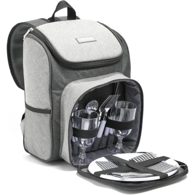 VonShef 2 Person Weatherproof Grey Picnic Backpack Grey unisex