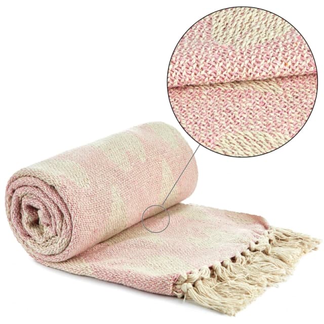 Emma Barclay Throw Blanket Cotton Woven Heart Design Blush Pink unisex 178x254cm