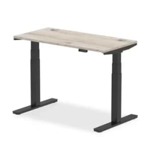 Air 1200 x 600mm Height Adjustable Desk Grey Oak Top Cable Ports Black Leg