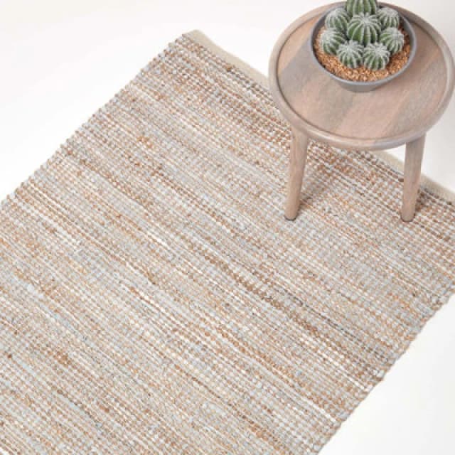 Homescapes Madras Leather Hemp Rug Natural, 90 X 150 Cm