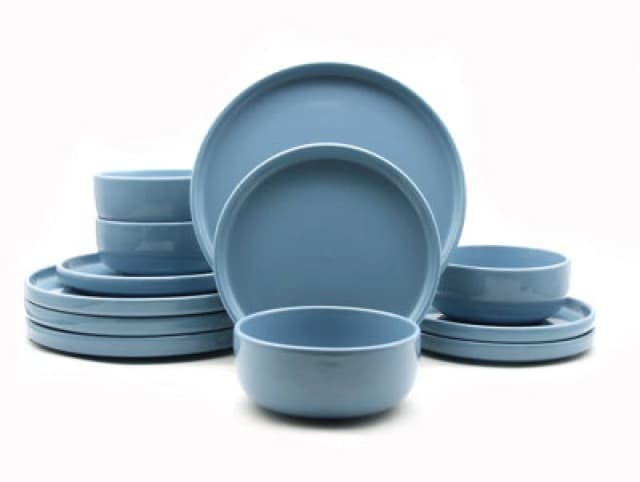 12Pc Pastel Blue Lipped Stoneware Dinner Set