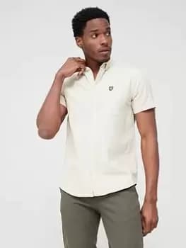 Lyle & Scott Short Sleeve Oxford Shirt - Green/White, Green/White, Size L, Men