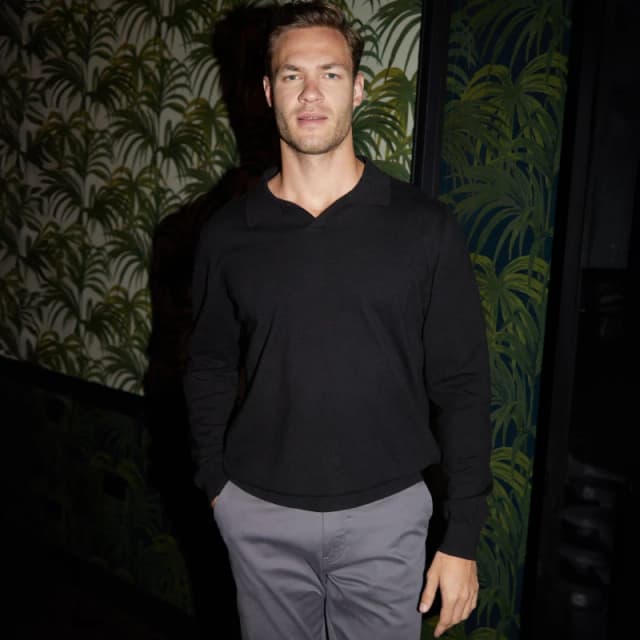 Threadbare 'Sandown' Trophy Neck Knitted Long Sleeve Polo Jumper Black