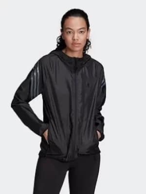 adidas Run Icons 3-stripes Hooded Running Windbreaker, Black Size XL Women