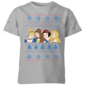 Disney Princess Faces Kids Christmas T-Shirt - Grey - 11-12 Years