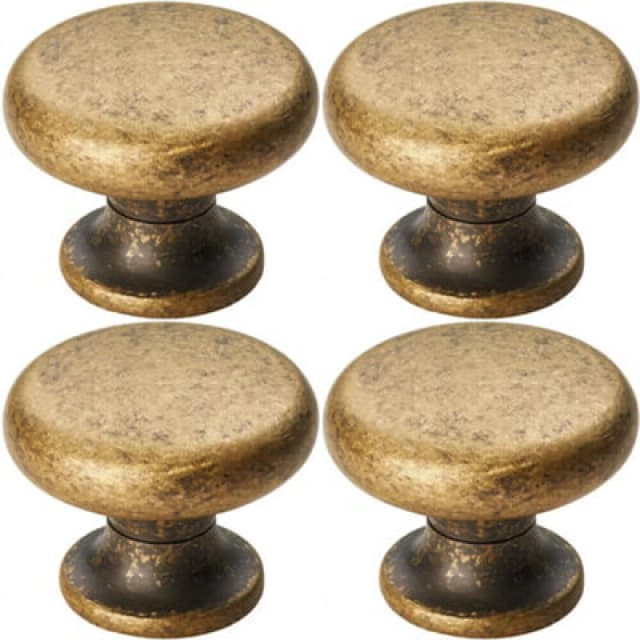 Loops 4x Flat Faced Round Door Knob 34mm Diameter Antique Brass Small Cabinet Handle Metallics unisex