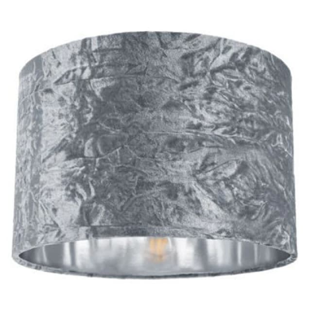Happy Homewares Modern Silver Crushed Velvet 12 Table/pendant Lampshade With Shiny Silver Inner