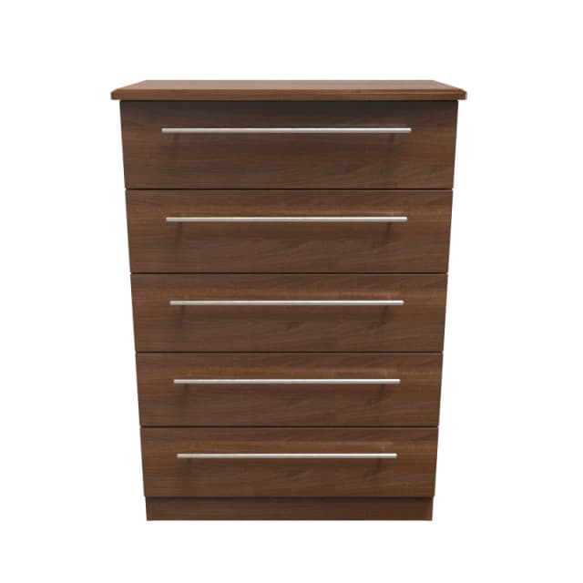 Welcome Furniture Ready Assembled Edina 5 Drawer Chest - Noche Walnut, Brown SHE012N