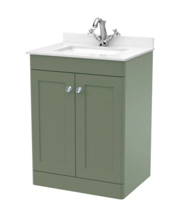 Nuie Classique Floor Standing 2 Door Vanity Unit & 1 Tap Hole Marble Top With White Square Basin