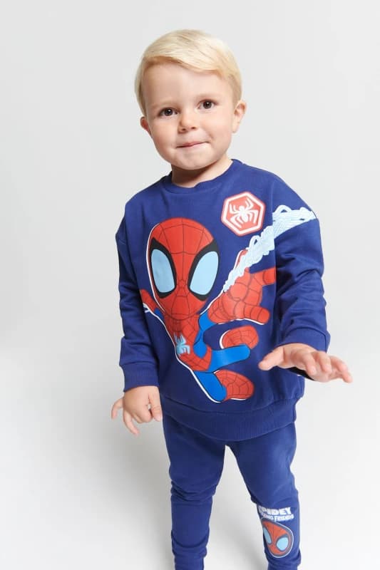Brand Threads Boy's Spidey & Friends Jogger Set in Blue Size: 1-2 Years Blue Male 1-2 Years