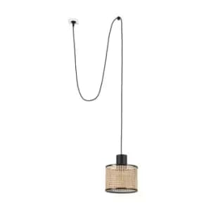 Mambo Black, Rattan Cylindrical Pendant Lamp Ø210 With Plug