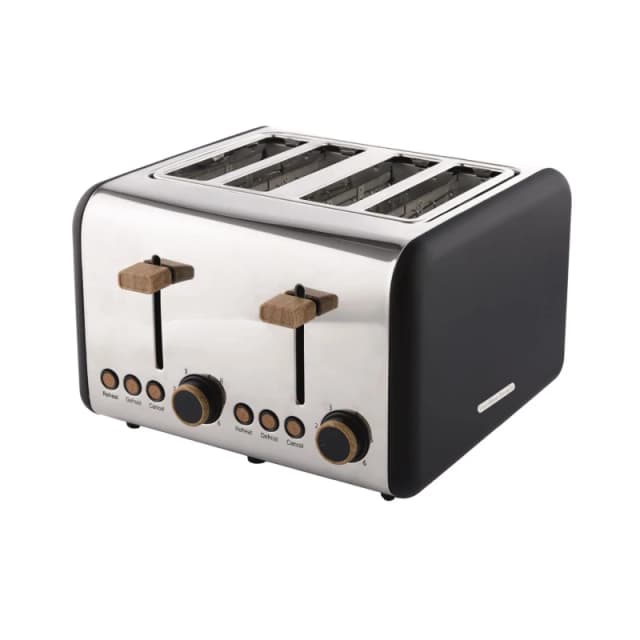 Hamilton Beach Scandi 4 Slice Toaster Matte Black with Wood Effect Black Unisex