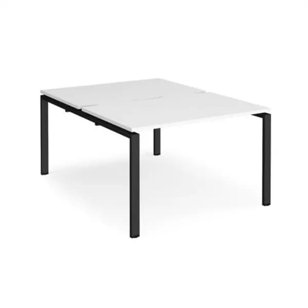 Adapt Bench Desk 2 Person Starter Rectangular Desks 1200mm White Tops With Black Frames 1600mm Depth Adapt White E1216-SB-K-WH