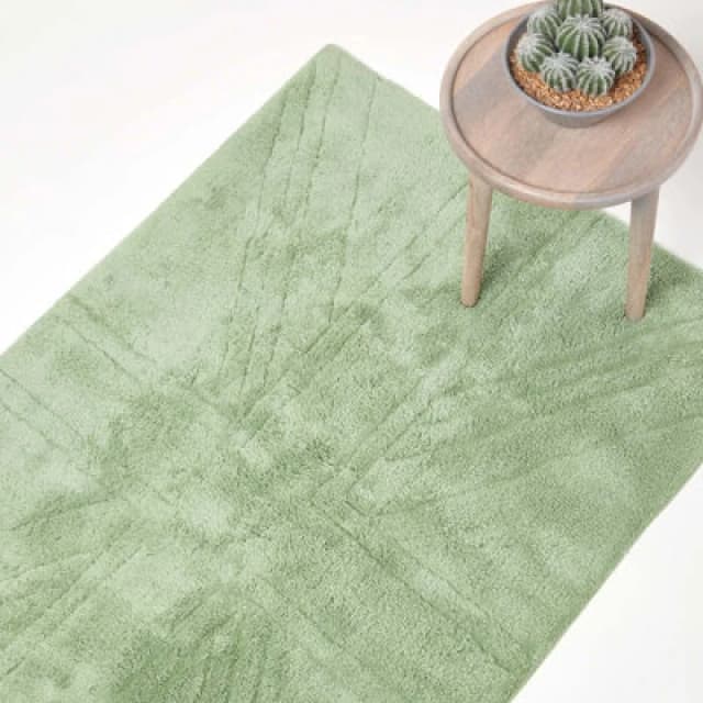 Homescapes Cotton Tufted Rug Union Jack Plain Embossed Mat Green