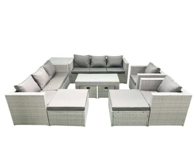 Fimous Rattan Garden Furniture Set Outdoor Lounger Sofa with Coffee Table 4 Footstools Side Table Light Grey Mixed Light Grey