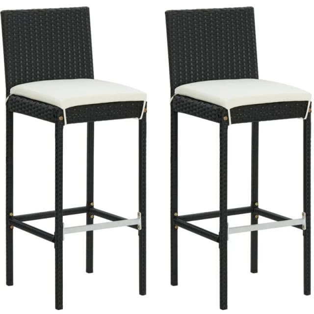 VIDAXL Garden Bar Stools with Cushions 2 pcs Black Poly Rattan Vidaxl 8720286638286