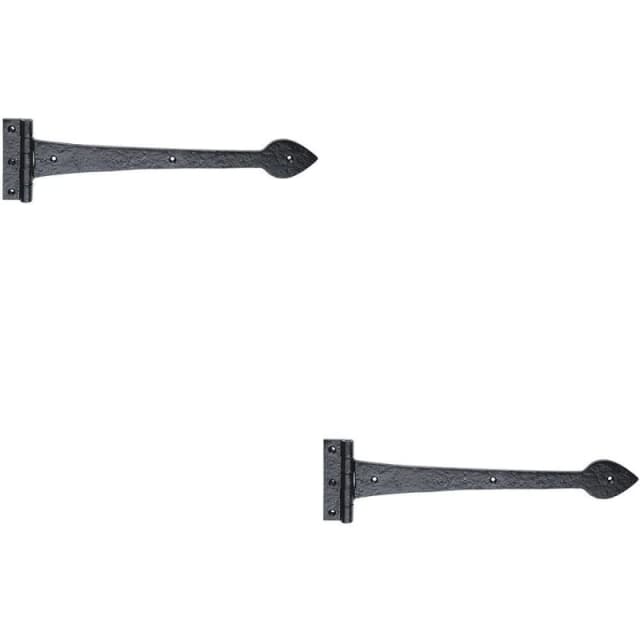 Loops 2x PAIR 380 x 102mm Ornate T Hinge Black Antique Internal Decorative Door Hinge Black