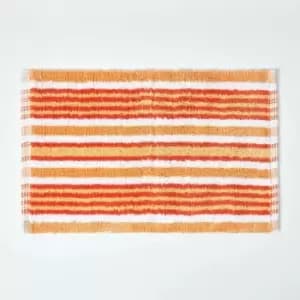 Handloomed Striped Cotton Orange Bath Mat - Orange - Orange - Orange - Homescapes