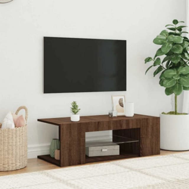 vidaXL TV Cabinet with LED Lights Brown Oak 90x39x30 cm, Brown 822667