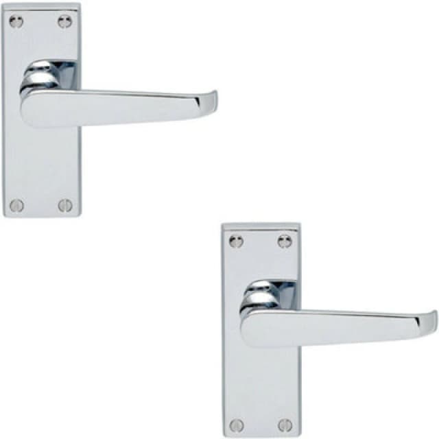 Loops 2x Straight Victorian Lever on Rectangular Latch Backplate Handle Chrome Multi