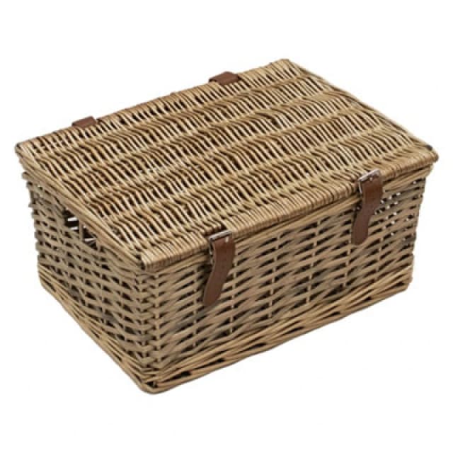 Jvl Handmade Buff Wicker Hampers With Faux Leather Straps, Small