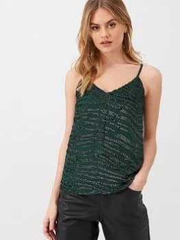 Oasis Embellished Tiger Cami, Multi Green, Size 6, Women