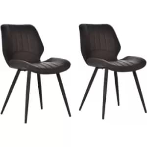 Homcom - Set Of 2 Vintage PU Leather Dining Chair Moulded Seats Steel Frame Brown