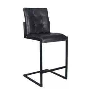 Steel Grey Leather & Iron Buttoned Bar Stools