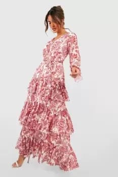 Printed Ruffle Hem Maxi Dress