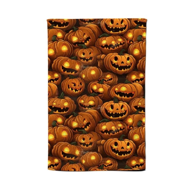Warren Reed - Designer Grinning Lanterns Pumpkins With Glowing Eyes Tea Towel in Orange Orange Unisex