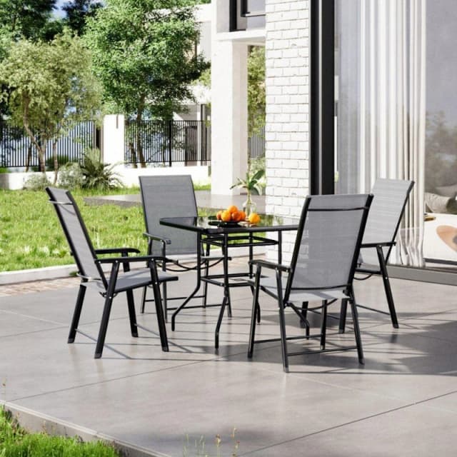 Breeins Square Metallic Table with 4 Folding Chairs - Black L