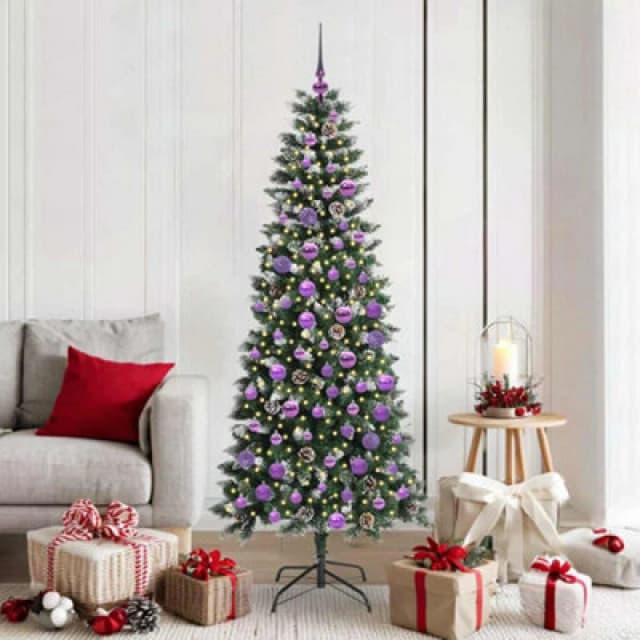 vidaXL Artificial Christmas Tree with 300 LEDs, Lilac Balls Green 76 x 76 x 180 cm, Green 3395826
