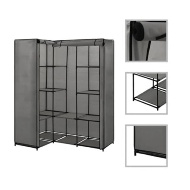 vidaXL Corner Wardrobe Grey Clothing Garment Stand Storage Cupboard Organiser
