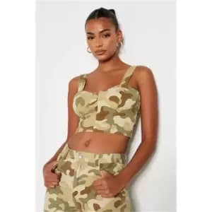 I Saw It First Khaki Corset Style Denim Top - Green
