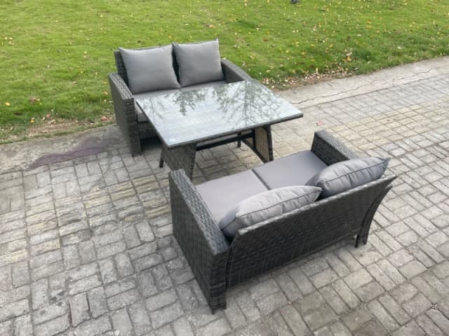 Fimous Garden Furniture Sets 3 Pieces Wicker Rattan Furniture Manual Wicker Patio Sofa Patio Conversation Set Dark Grey Mixed Dark Grey Unisex