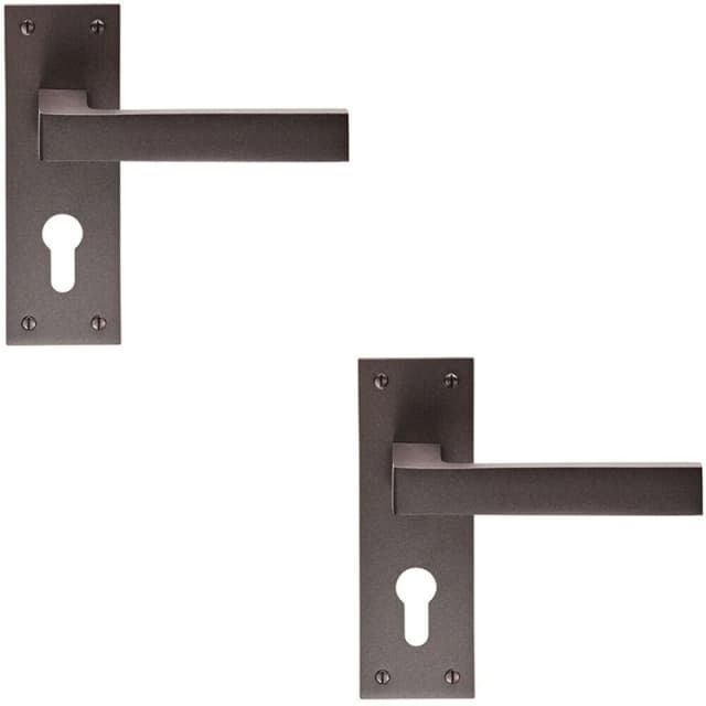 Loops 2x PAIR Straight Square Handle on Euro Lock Backplate 150 x 50mm Matt Bronze Multi