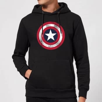 Marvel Avengers Assemble Captain America Distressed Shield Pullover Hoodie - Black - S