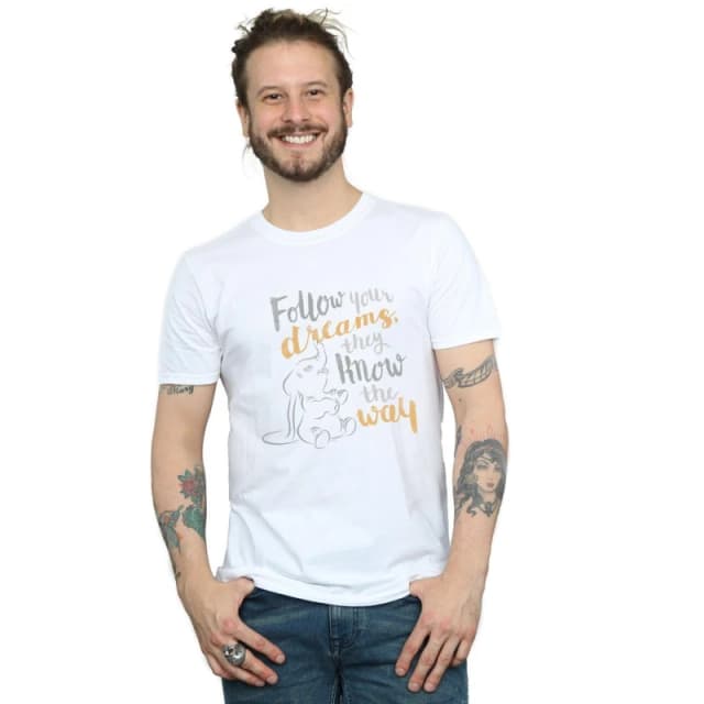 Disney Men Dumbo Follow Your Dream T-Shirt in White Size: Small White S Male 5057955969239
