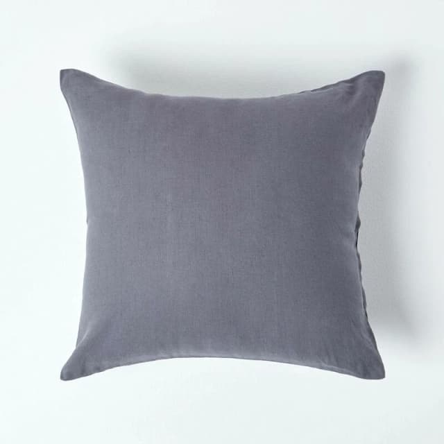 Homescapes European Linen Pillowcase, 40 x 40cm Dark Grey