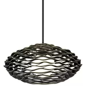 Luma 1 Light Pendant Textured Black Withgold Leaf, Glass