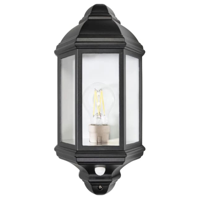 Happy Homewares Traditional PIR Sensor Outdoor Wall Light with Die-Cast Frame in Black Unisex