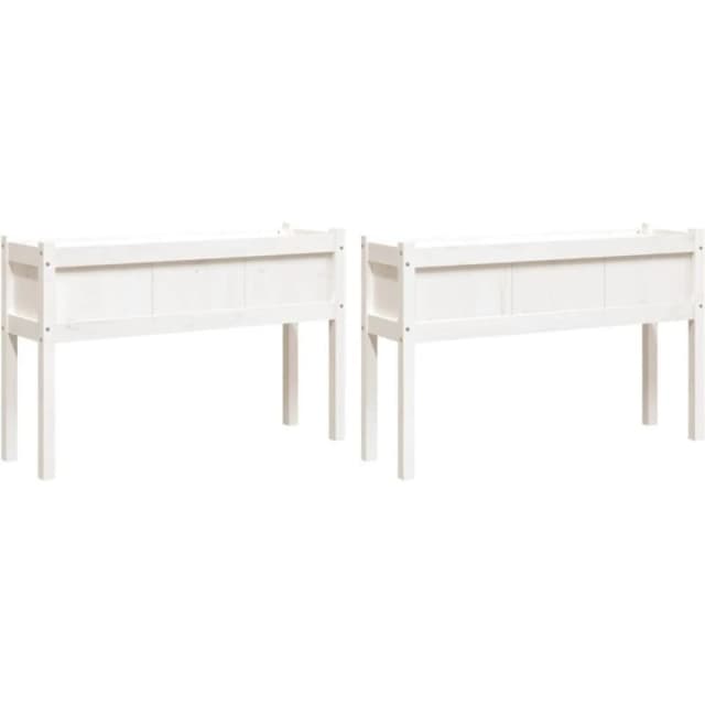 vidaXL Garden Planters 2 pcs w/ Legs White Solid Wood Pine, White 837567