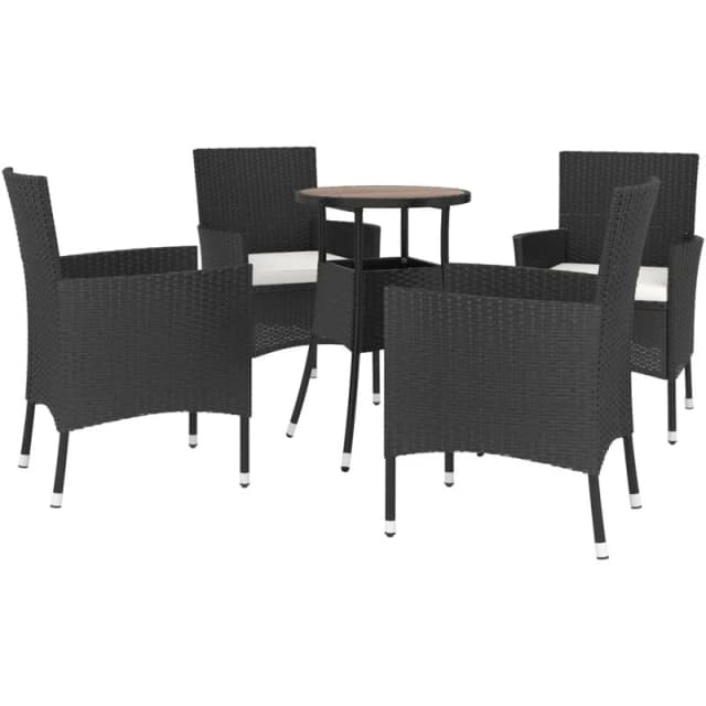 VIDAXL 5 Piece Garden Bistro Set with Cushions Black Poly Rattan Vidaxl 8720845859657