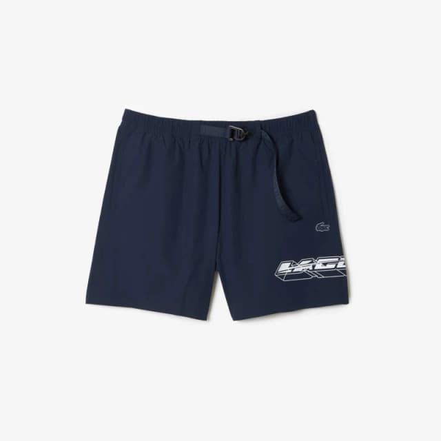 Lacoste Quick Dry Logo Stripe Swim Trunks - Blue Blue S