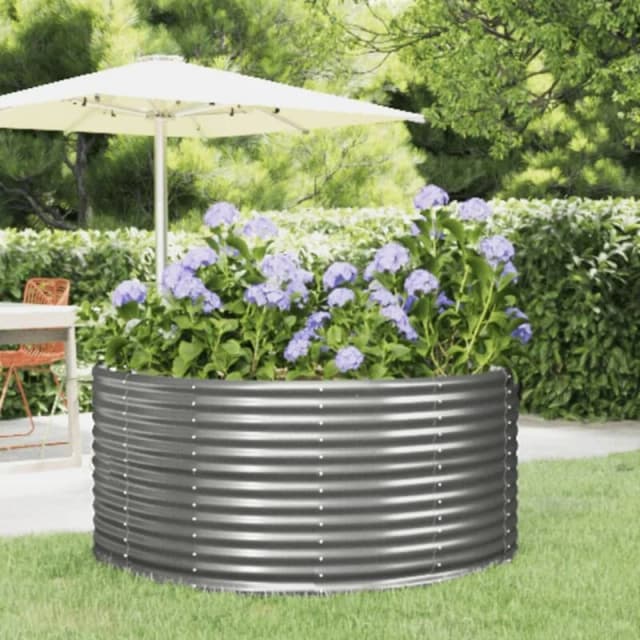 vidaXL Garden Raised Bed Grey 140x140x68cm Powder-coated Steel, Grey 319089