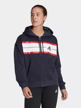 adidas Essentials Pinstripe Block Fleece Full-zip Loose Fit Hoodie, Blue Size M Women